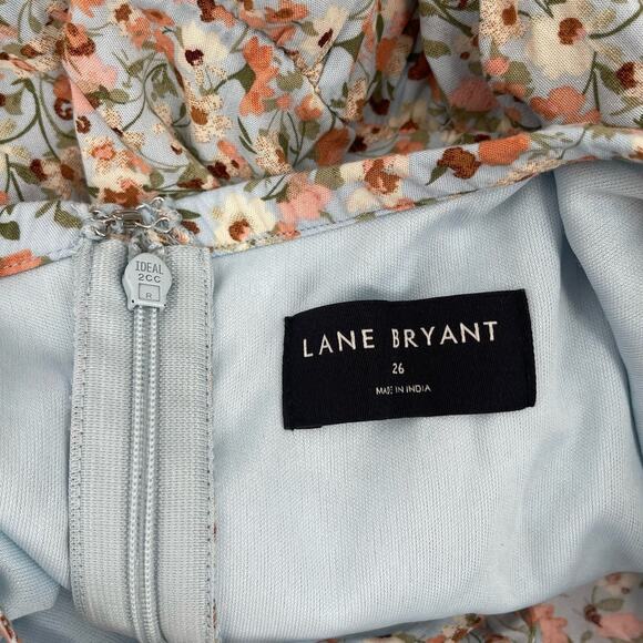 LANE BRYANT Dress Size 26 Blue Floral Flutter Sleeve Tie Back Vivid Ditsy Plus - Picture 5 of 15